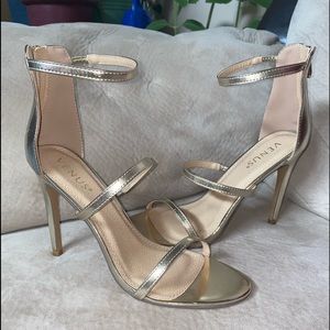 Women's Venus Gold Three strap heeled sandals